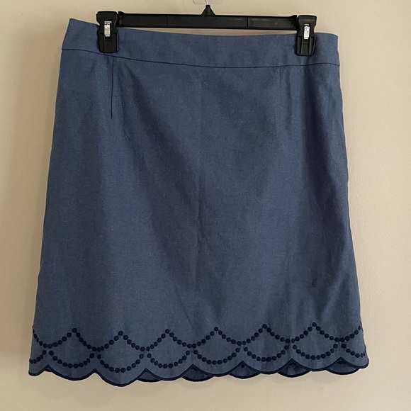 Talbots Chambray Blue Scalloped Embroidered Hem Above Knee Skirt Size 14w NWT - Picture 1 of 6